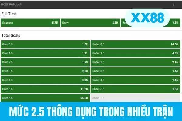 Mức 2.5 thông dụng trong nhiều trận
