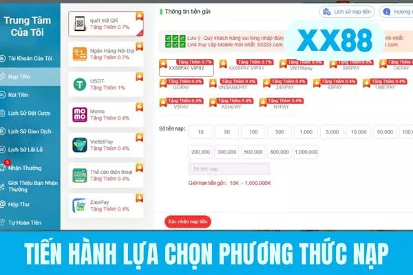 Tiến hành lựa chọn phương thức nạp